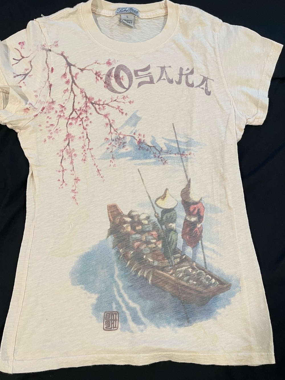 NWOT LUCKY BRAND Osaka Graphic Cream Short Sleeve womens Tee-shirt Lrg